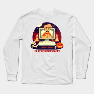 I Play Horror Games Halloween Video Game Scared Boy Long Sleeve T-Shirt
